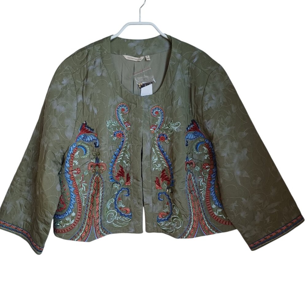 Soft Surroundings‎ Jacket D'Oro Bolero Olive Desert Embellished Womens 2X NEW